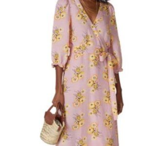 Madewell Pink Floral Linen Wrap Maxi Dress Medium